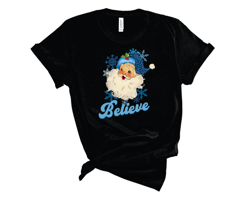 Believe Blue Leopard Santa - Graphic Tee