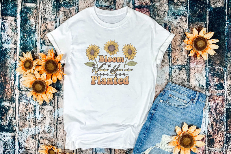 Bloom Where You Are Planted- Sunflowers Retro- Transfer