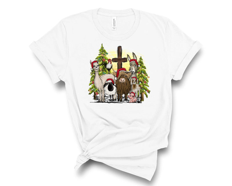 Christmas Farm Animals With Cross - Graphic Tee