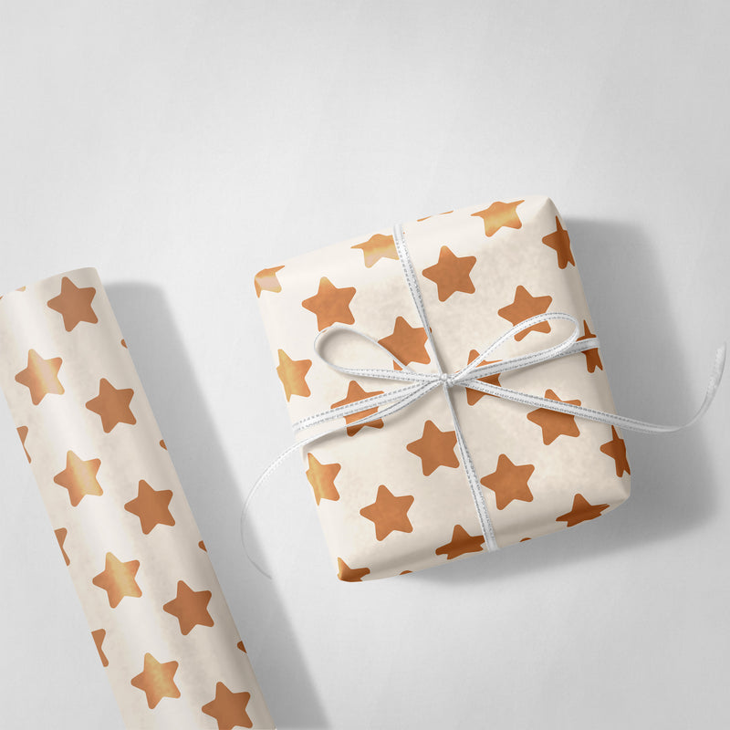 White and Gold Stars Wrapping Paper