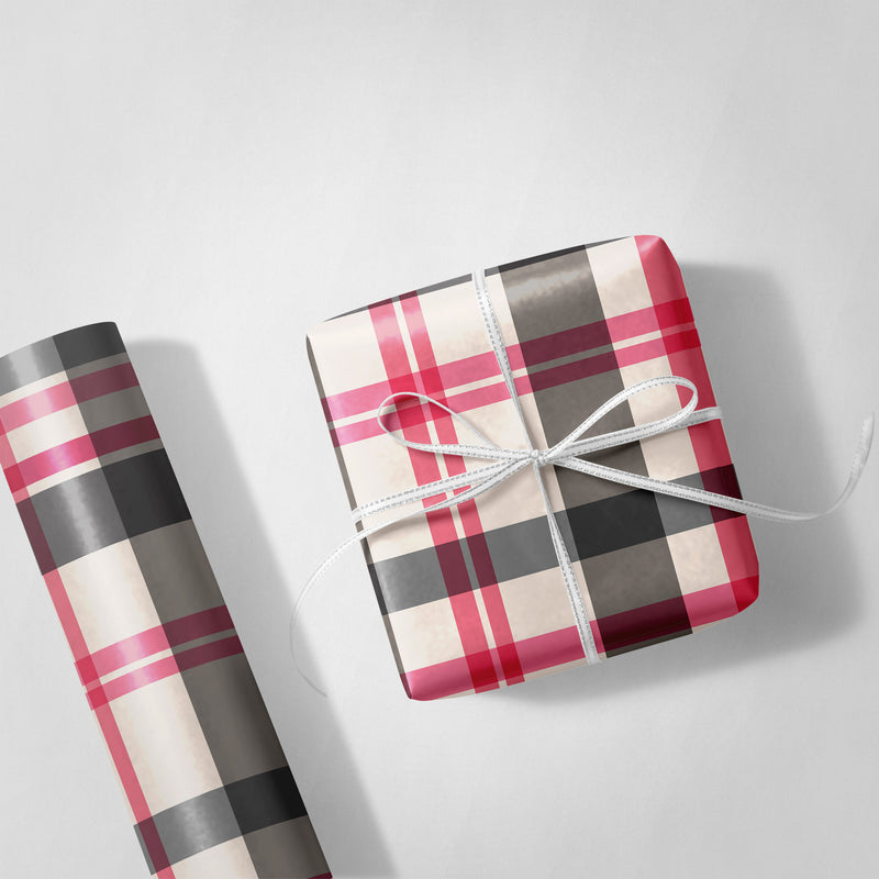 Cream and Pink Plaid Wrapping Paper