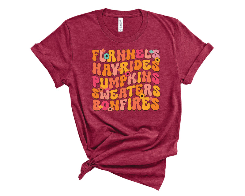 Flannels Hayrides Pumpkins Sweaters Bonfires - Graphic Tee