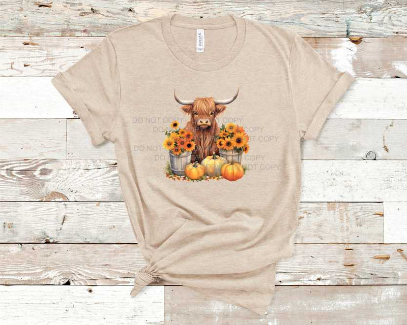 Fall Highland Cow Flower Bucket - Graphic Tee