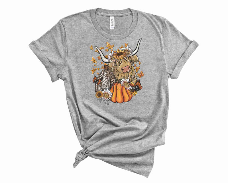 Fall Highland Cow With Butterflies - Graphic Tee