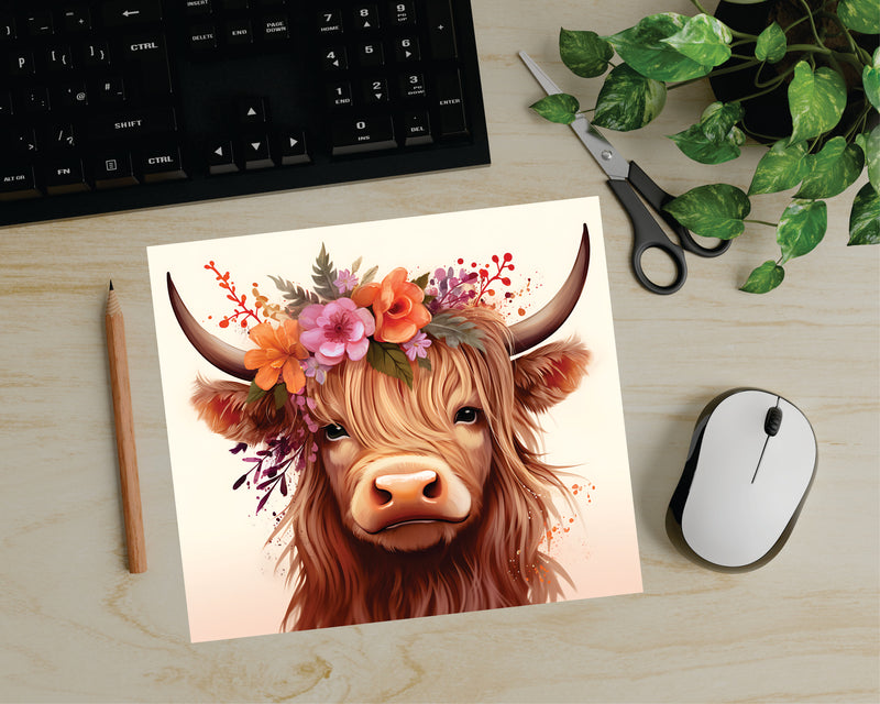 Floral Highland Cow Mouse Pad
