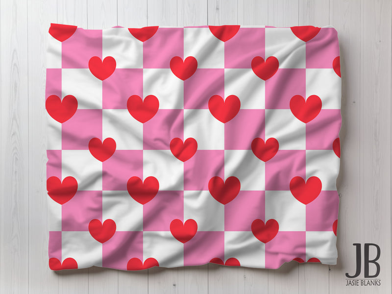 Hearts Checkered Plush Blanket