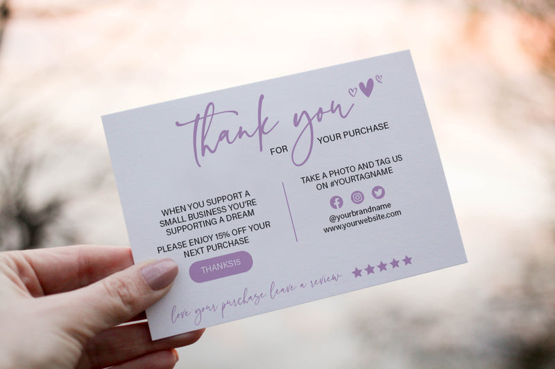 Lavender Hearts - Customizable Thank You Card