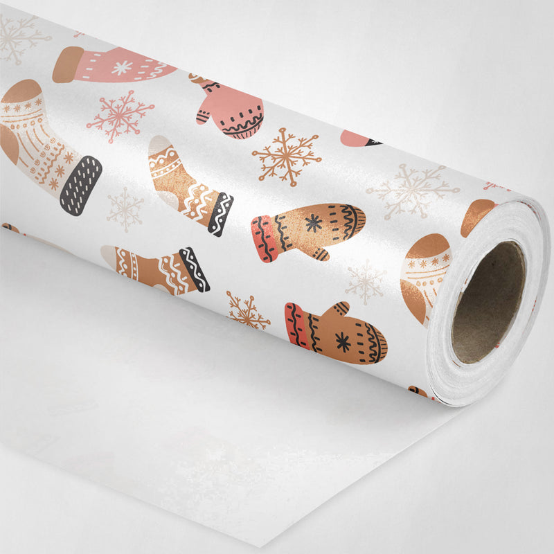 White Mittens and Stockings Wrapping Paper