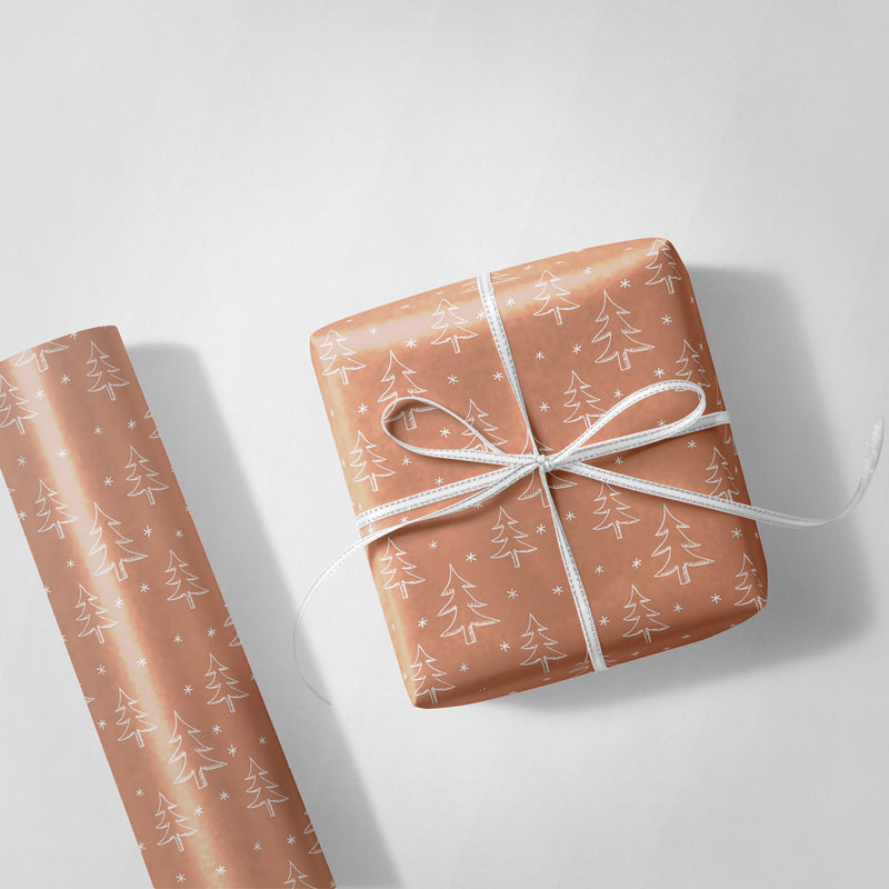 Orange Christmas Trees Wrapping Paper