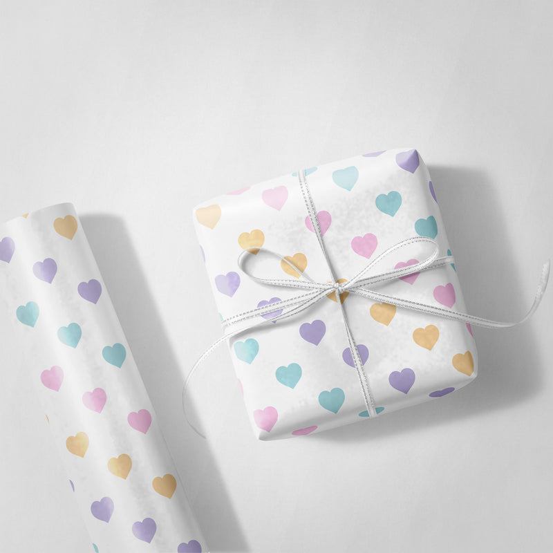 Pastel Rainbow Hearts Wrapping Paper