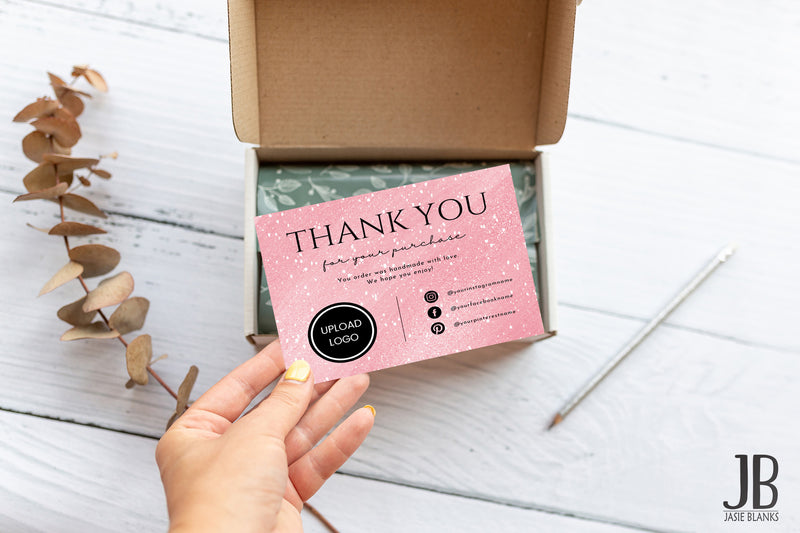 Pink Glitter Thank You Card