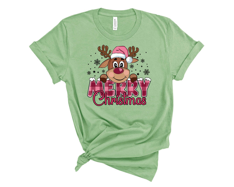 Pink Reindeer Merry Christmas  - Graphic Tee