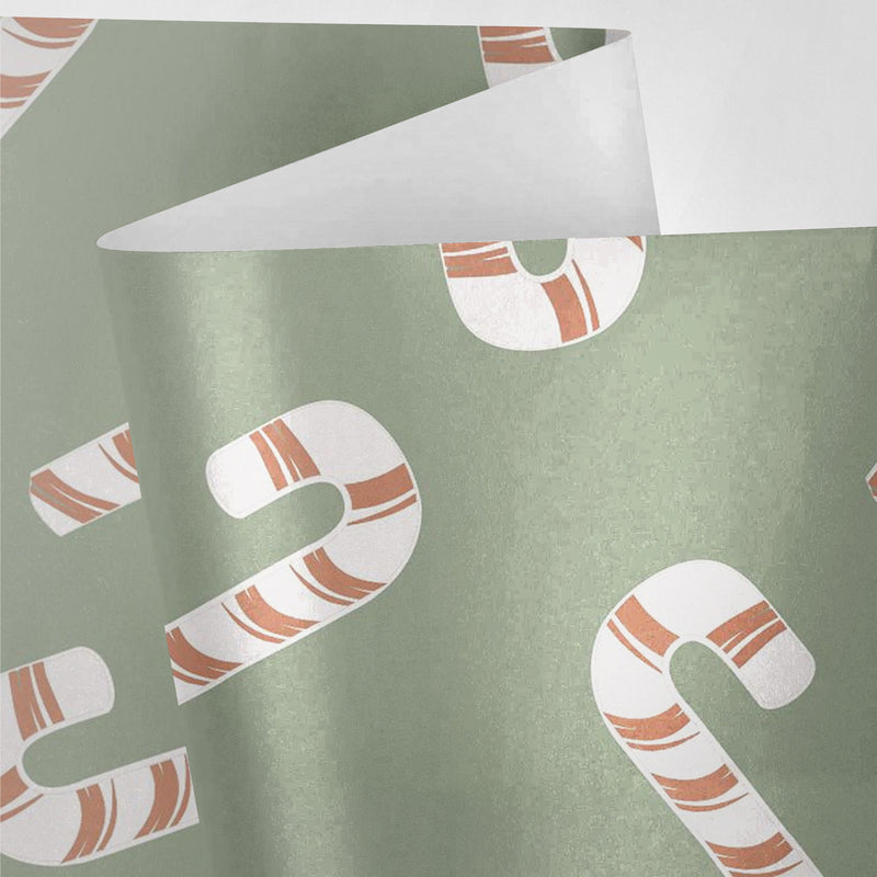 Sage Green Candy Canes Wrapping Paper