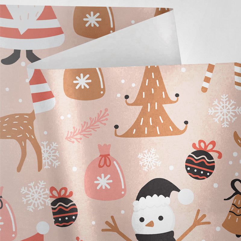 Pink Reindeer and Snowmen Wrapping Paper