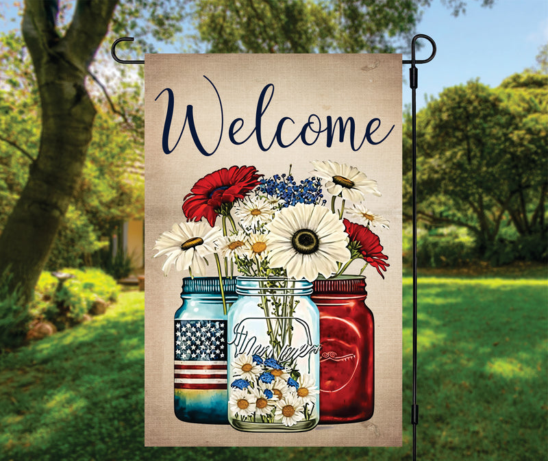 Welcome Patriotic Flowers Garden Flag