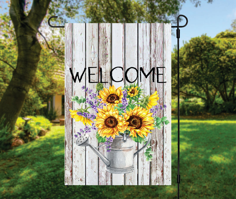 Welcome Sunflower Water Can Garden Flag