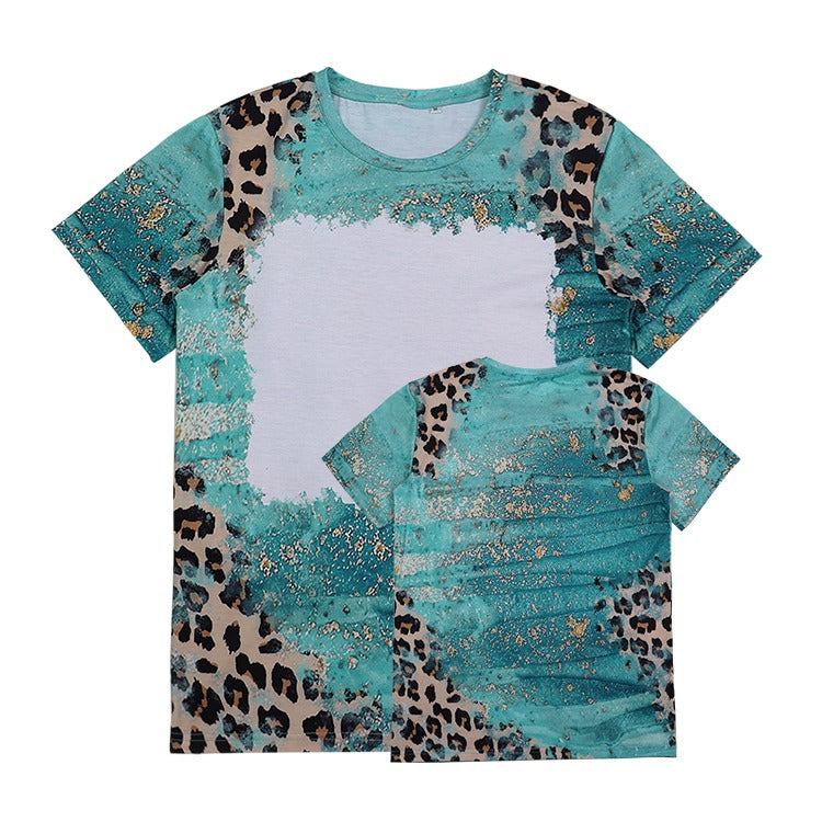 Polyester Bleach T-Shirt - Turquoise Gold Leopard