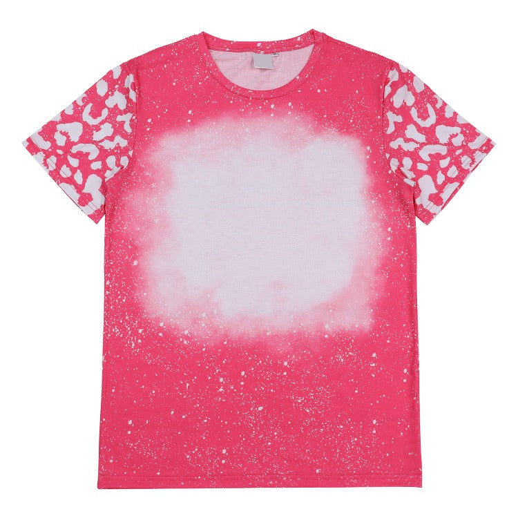 Polyester Bleach T-Shirt - Soft Pink Leopard