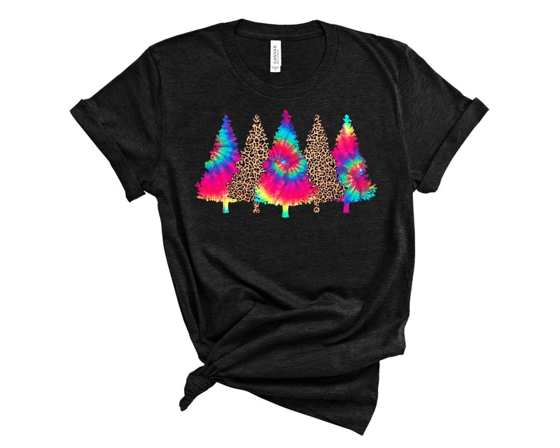 Christmas Tree Line Tie Dye Rainbow Leopard - Transfer