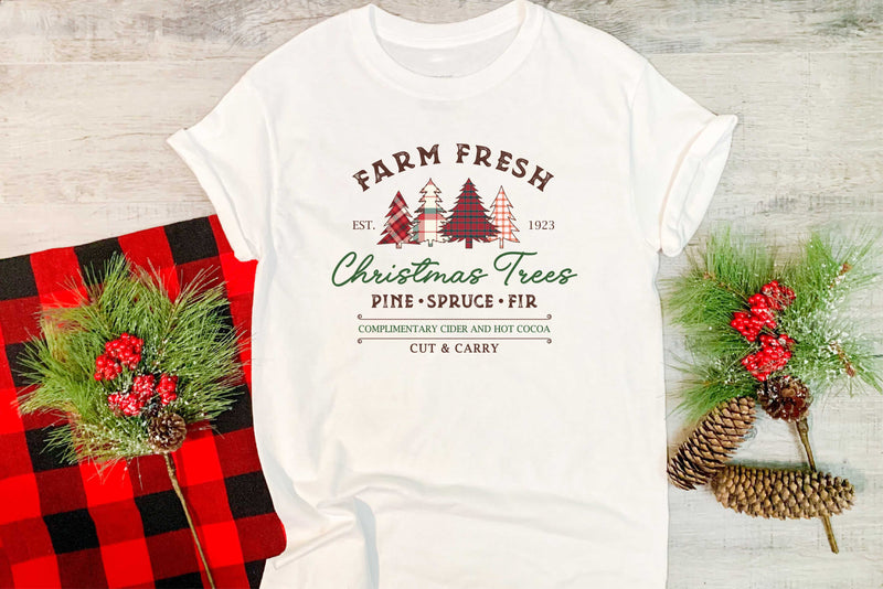 Farm Fresh Christmas Trees Plaid - Transfer