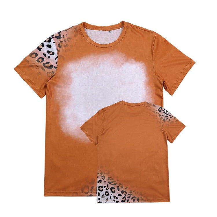 Polyester Bleach T-Shirt - Orange Leopard