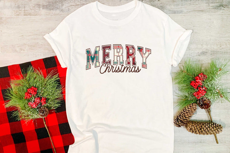 Merry Christmas - Christmas Plaid - Transfer