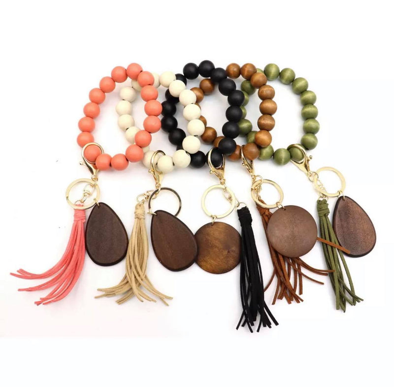 Wood Beaded Tassel Keychains