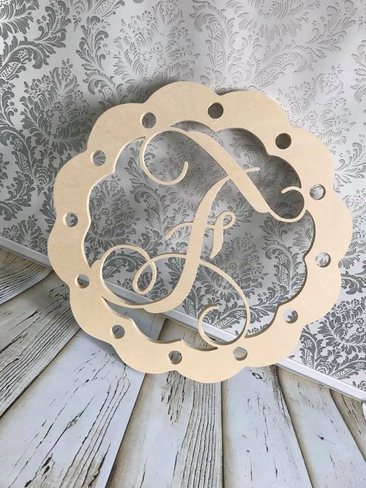 Wood -  scalloped burlap door hanger