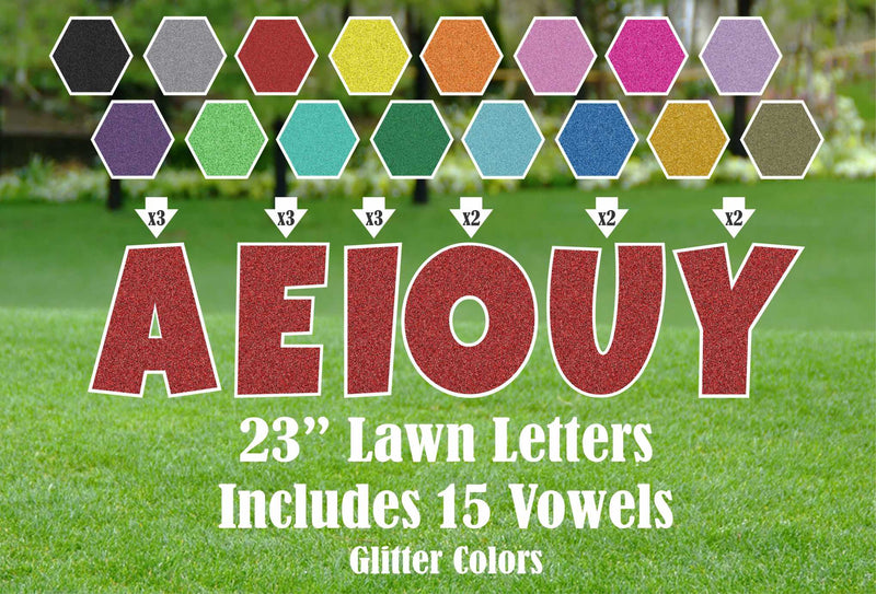 23"  Luckiest Guy Font Yard Sign Letters - VOWELS  - GLITTER | Yard Sign