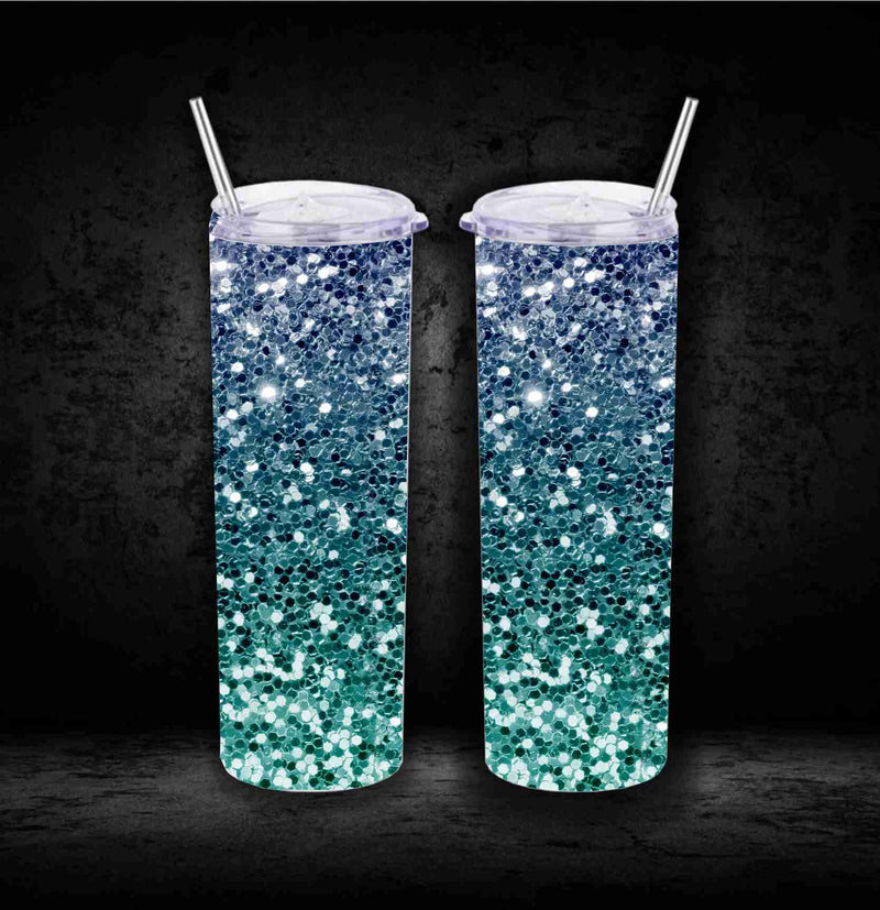 Aqua Ombre Glitter Straight - Tumbler