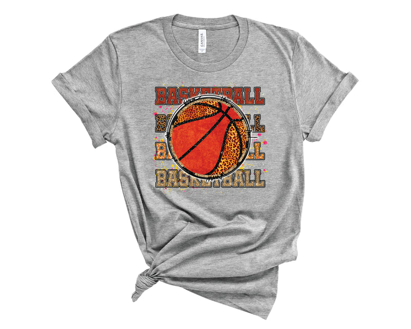 Basketball Leopard Glitter Stacked - Graphic Tee