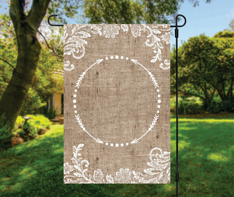 Garden Flag-  Burlap with White Arrows