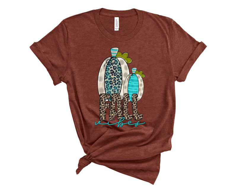 Fall Vibes Teal and leopard - Graphic Tee