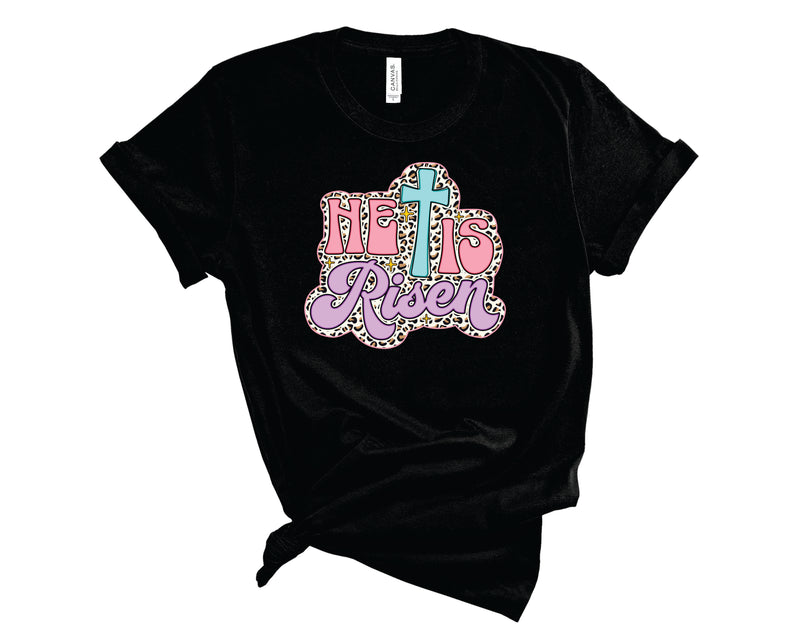 He Is Risen Retro Leopard Pastel - Graphic Tee