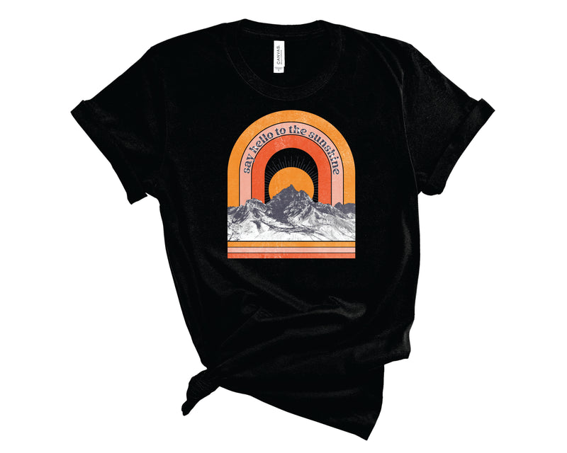 Hello To Sunshine Retro Mountains - Graphic Tee