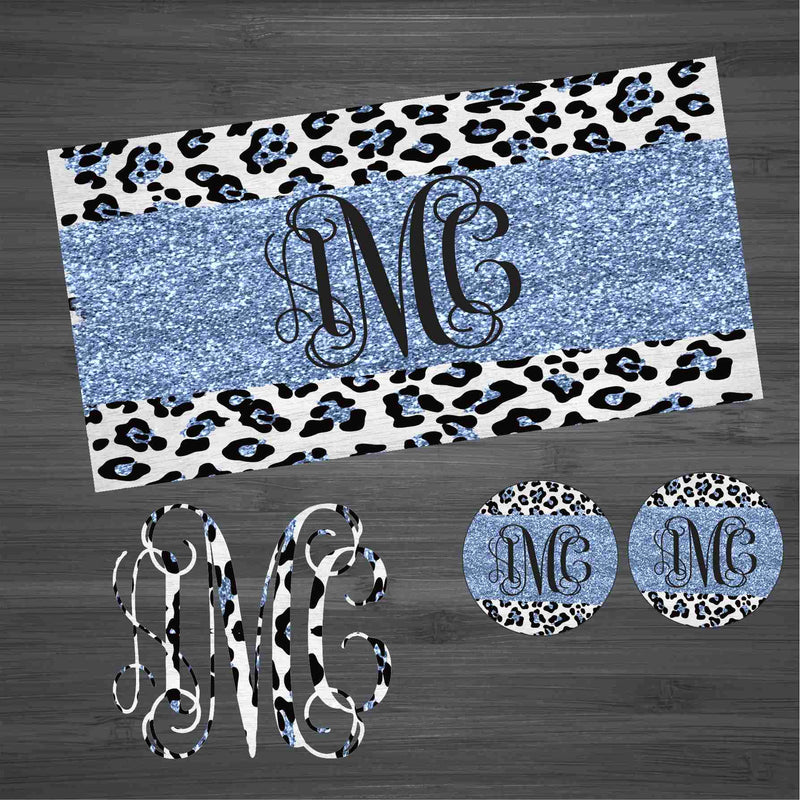 Light Blue Glitter Leopard  Car Kit