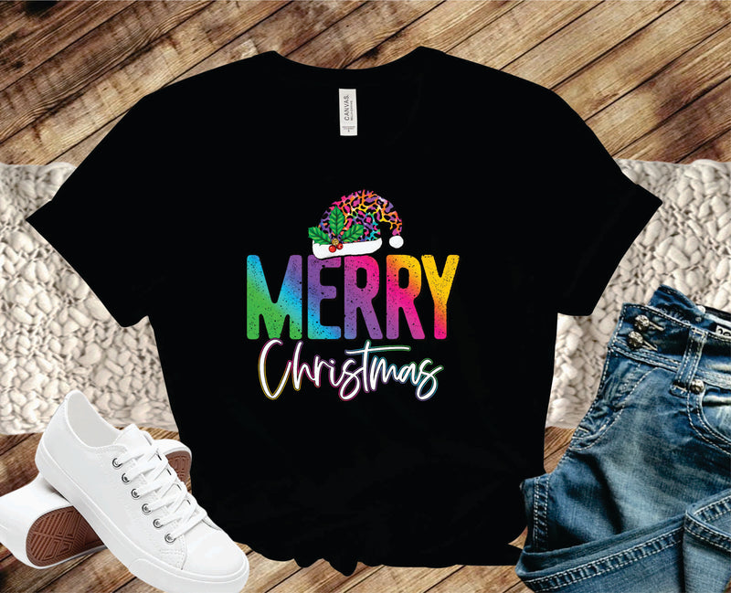 Merry Christmas Rainbow Leopard Hat- Transfer