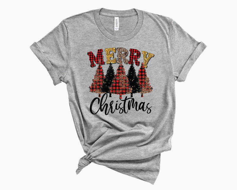 Merry Christmas Trees Grunge Leopard Plaid- Transfer