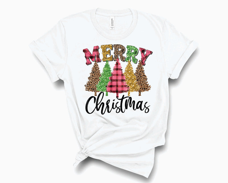 Merry Christmas Trees Pink Plaid Leopard- Transfer