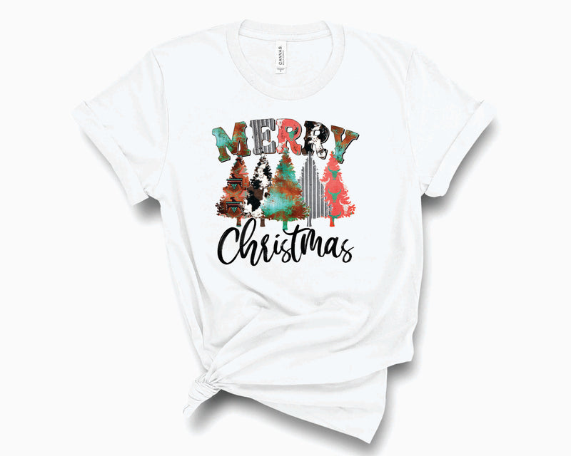 Merry Christmas Trees Rustic- Graphic Tee