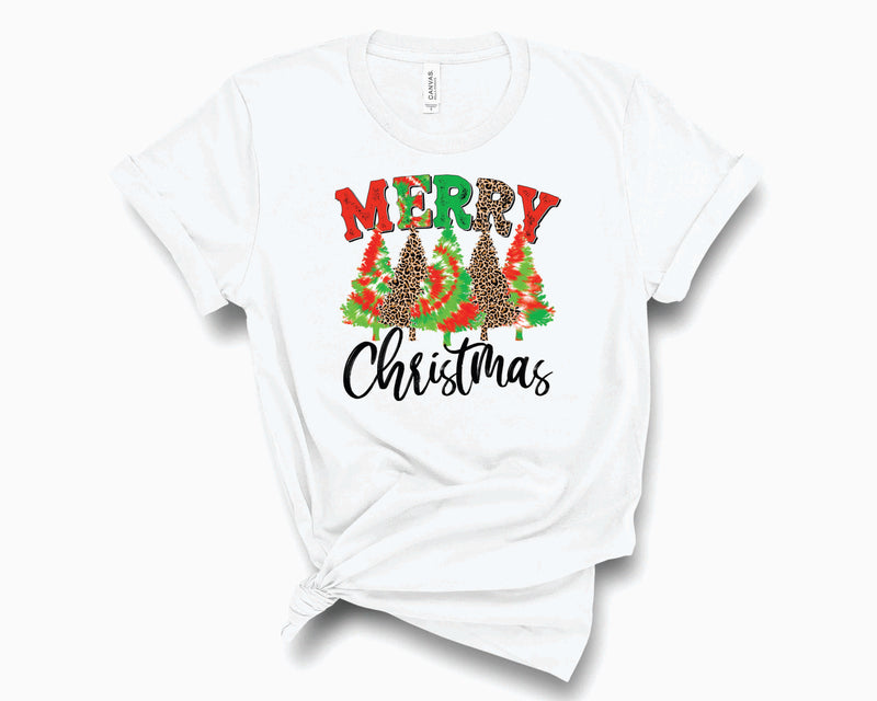 Merry Christmas Trees Tie Dye Leopard- Graphic Tee