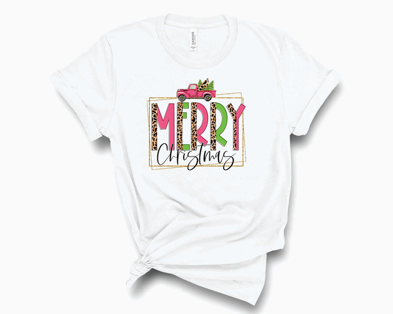 Merry Christmas Truck Box Pink- Graphic Tee