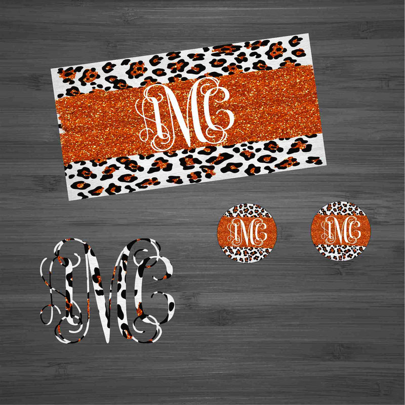 Orange Glitter Leopard Car Kit