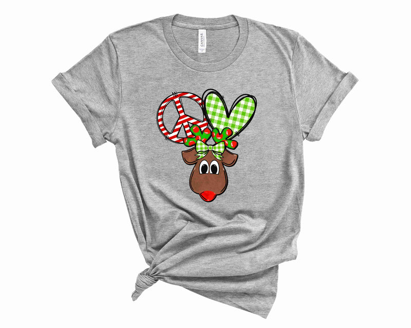 Peace Love Reindeer- Green - Graphic Tee