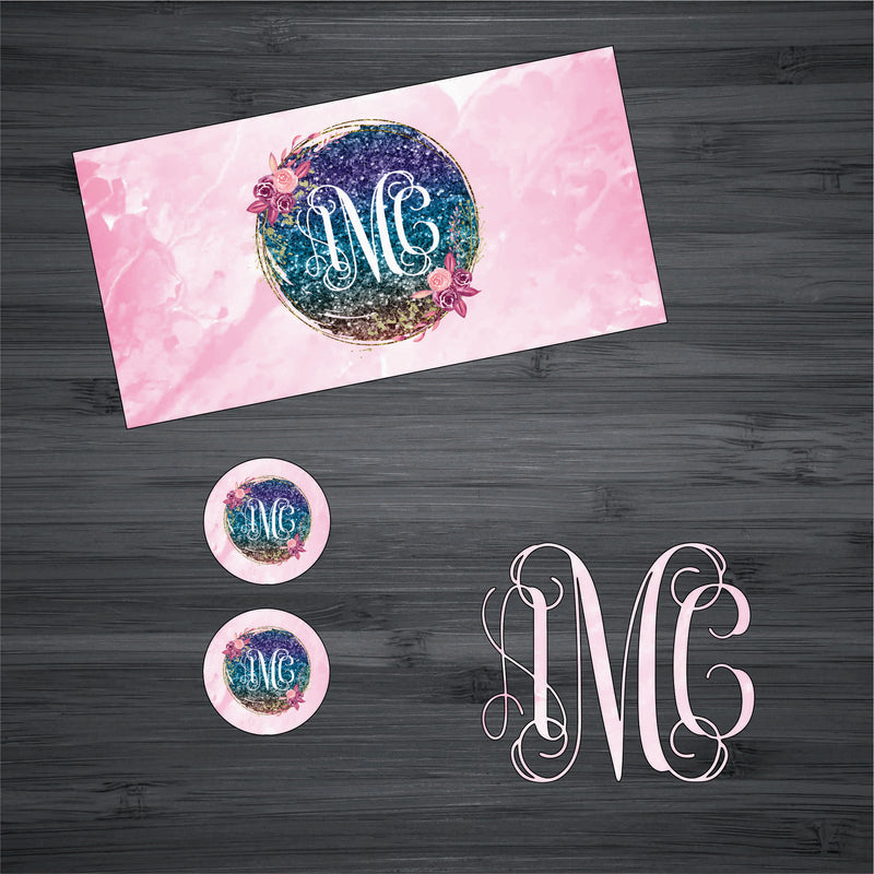 Pink Watercolor with Glitter Circle Car Kit