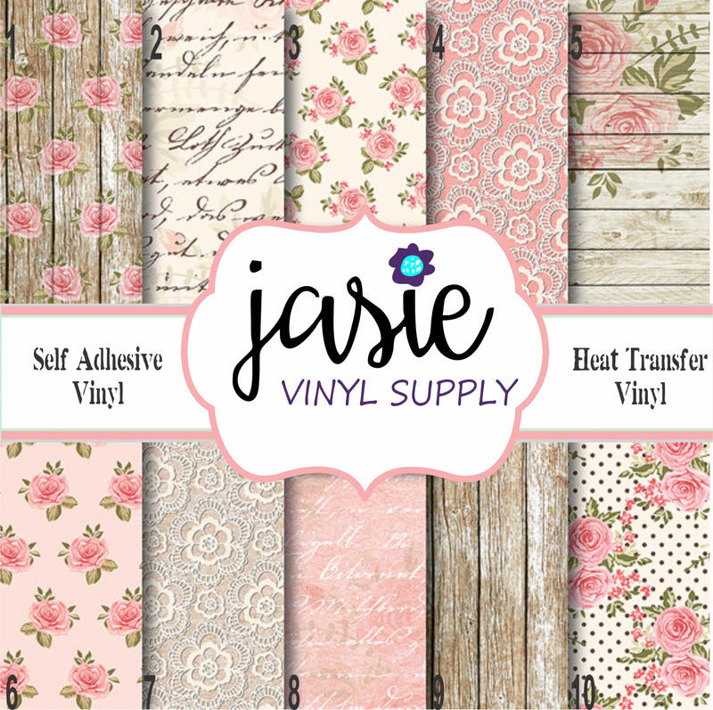 Shabby Chic Wood Lace Printed Vinyl