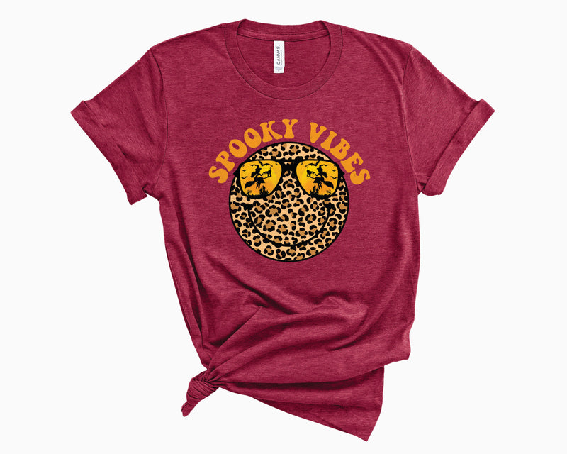 Spooky Vibes Leopard Smiley- Graphic Tee