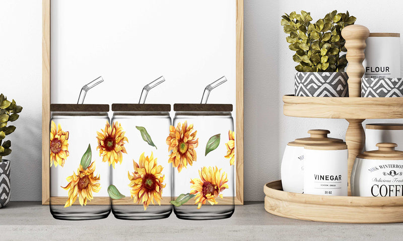 16oz Glass Jar Sublimation Wrap-- Sunflower