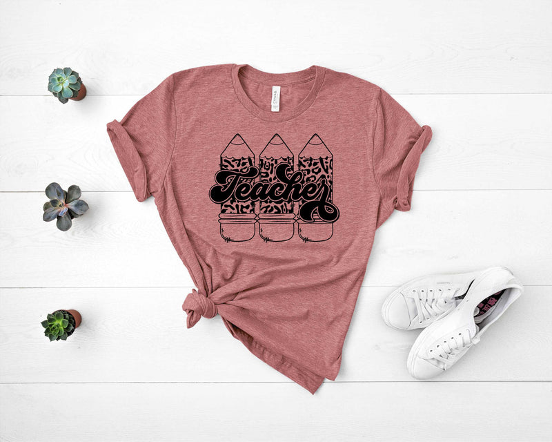 Teacher-Black Leopard Pencil - Graphic Tee