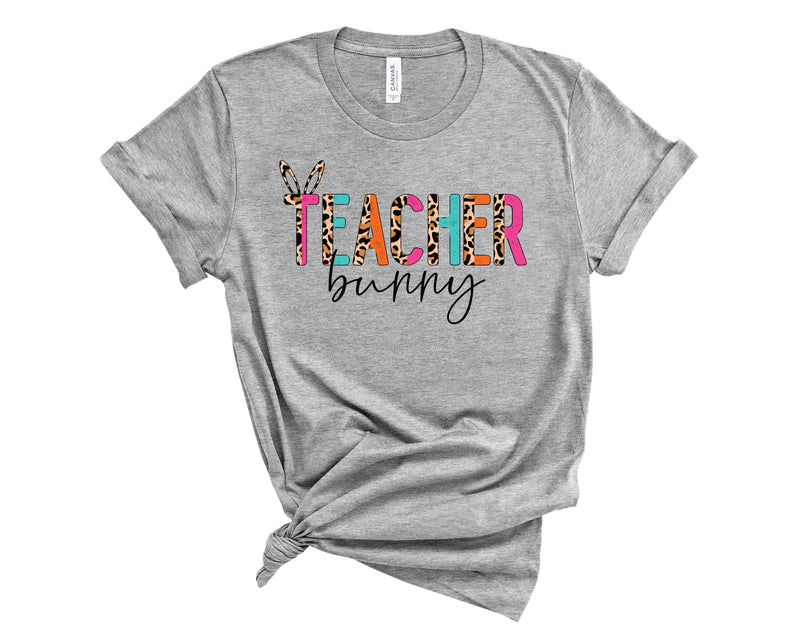 Teacher Bunny Half Leopard Bright - Graphic Tee